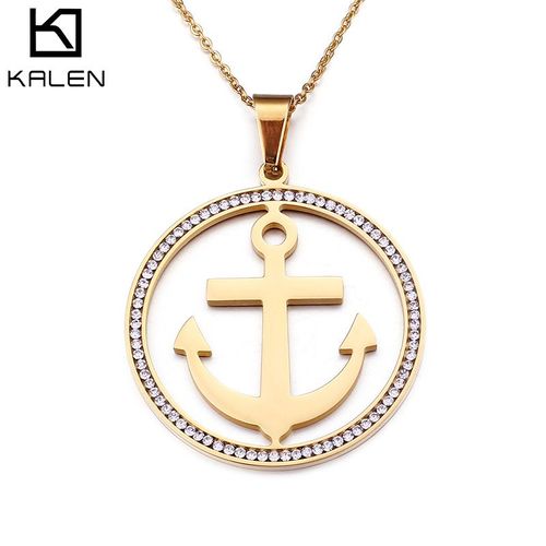 Pendentif En Diamant Rond En Acier Au Titane Plaqué Or Véritable 18 Carats Fête Des Pères Lvn407