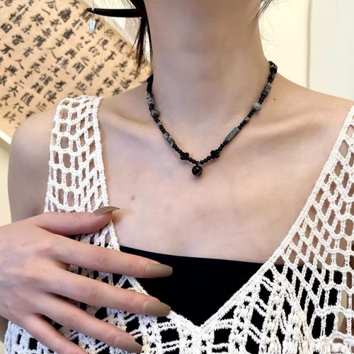 Nuage Noir Tournant L'encre   Nouveau Collier De Perles D'encre De Chine Pierre Naturelle Pendentif Onyx Noir Texture Collier Femmes Lvn501