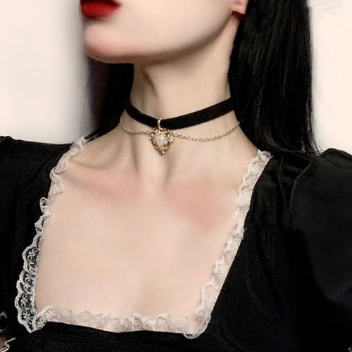 Collier Court En Forme De C¿Ur De Pêche Avec Perle Sculptée À Double Couche Pour Fille Lvn540