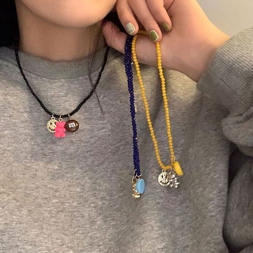 Dessin Animé Ours Smiley Collier Couleur Féminine Collier De Cou Perlé Couple Chaîne De Clavicule Lvn537