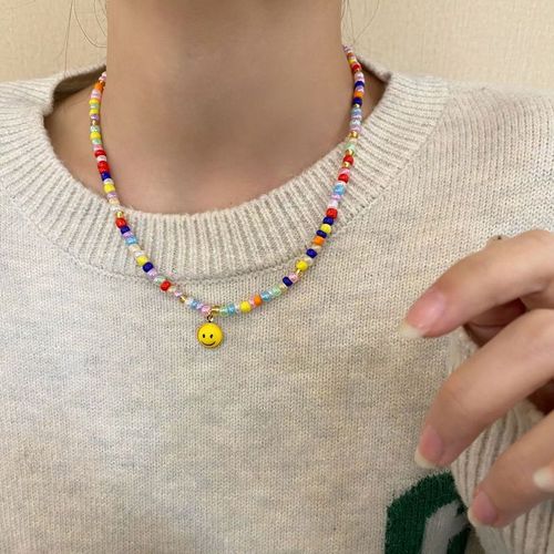 Collier Smiley Perlé Coloré Pour Femmes, Chaîne De Clavicule, Chandail Fille Chaude Lvn555