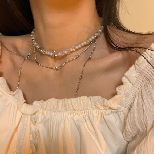 Collier Double Couche Femme Ins Sentiment Gland Clavicule Chaîne Pur Désir Perle Lvn632