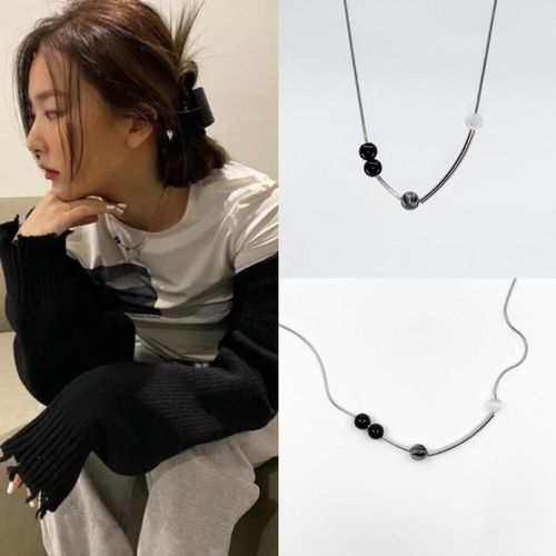 Ins Jiang Seqi Collier D'encre Oeil De Chat Rétro Collier En Acier Titane Pour Femmes Chaîne De Clavicule Lvn618