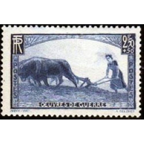 Timbre France 1940 Neuf Oeuvres De Guerre - La Femme Au Labour 2f50 + 50c Yt457