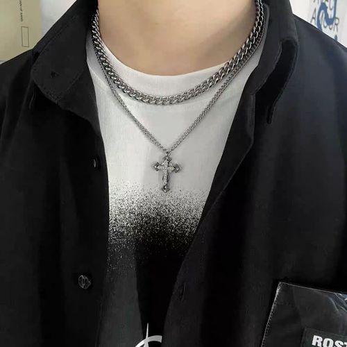 Diamant Croix Cubain Collier Hommes Hip Hop Double Couche Conception Femmes Clavicule Chaîne Couple Tendance Lvn701