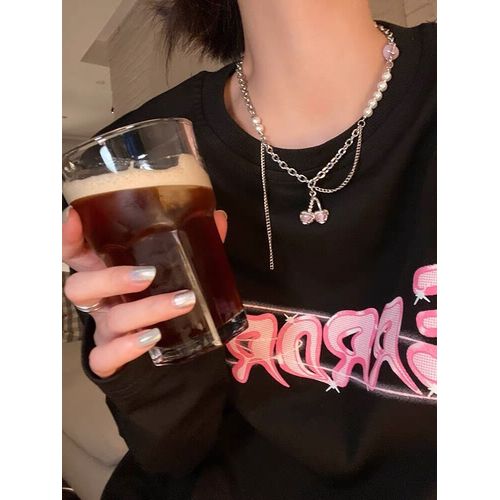 Sweet Cool Cherry Chandail Chaîne Perle Collier Femmes Chandail Chaîne Clavicule Chaîne Collier Lvn717