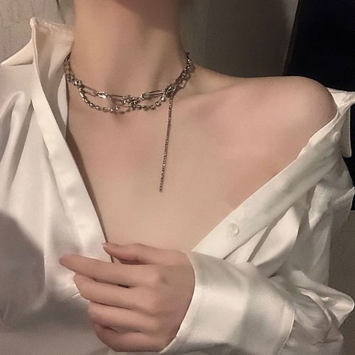 Chaîne De Clavicule À Double Couche Empilable En Diamant Rose Collier Français Élégant Halite Tour De Cou Féminin Lvn775