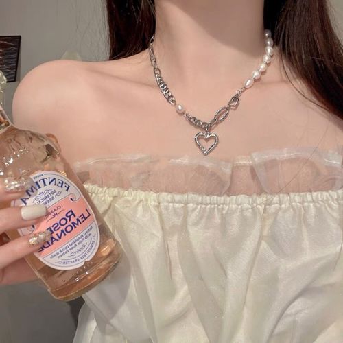 Collier D'amour De Perles Fille Ins Doux Collier De Marée De Chaîne De Clavicule Hip Hop Cool Lvn833