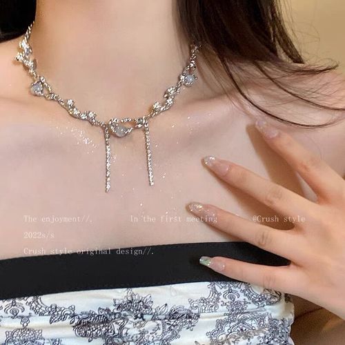 Collier Zircon Blanc Pierre De Lune Femme Douce Et Fraîche Fille Chaude Se Sentant Marée De La Chaîne De La Clavicule Lvn808