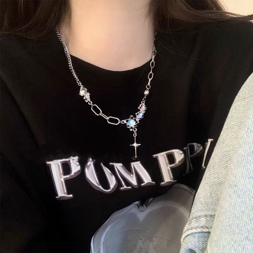Croix Opale Pierre Collier Femmes Automne Et Hiver Doux Cool Chandail Chaîne Chandail Clavicule Chaîne Lvn807