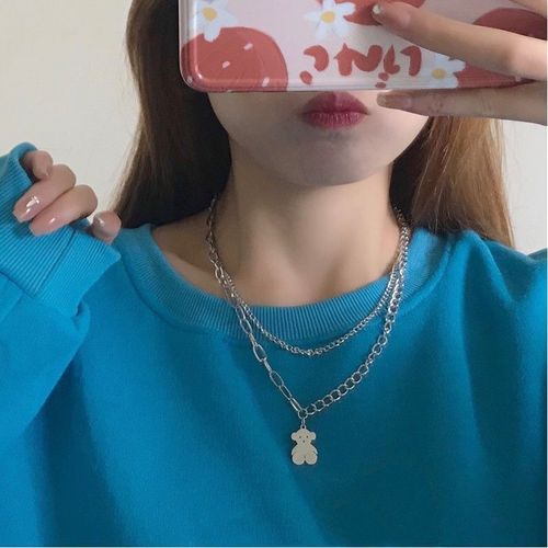 Ours Collier Hip Hop Titane Acier Clavicule Chaîne Longue Chaîne De Chandail Femmes Chandail Empilé Lvn800