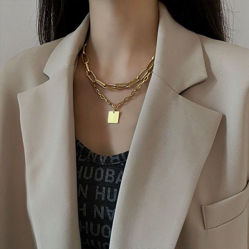 Collier Femme Double Couche Chaîne En Métal Clavicule Chaîne Lvn853