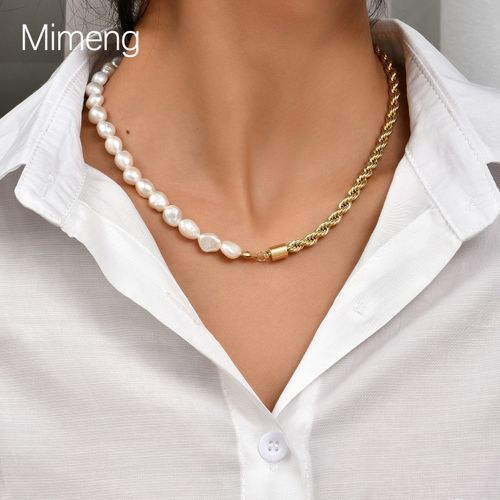 Collier De Chaîne Demi-Perle Demi-Torsion En Or Design Bricolage Collier De Perles En Acier Inoxydable Doré Lvn940