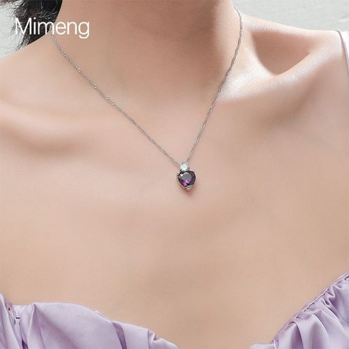 Collier Pendentif Coeur Sincère Violet Mignon Design Collier En Cuivre Cheveux Raides Lvn976