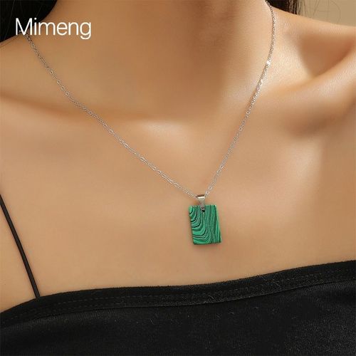 Collier Pendentif Turquoise Vert Carré Design Chaîne Collier Femme Lvn974