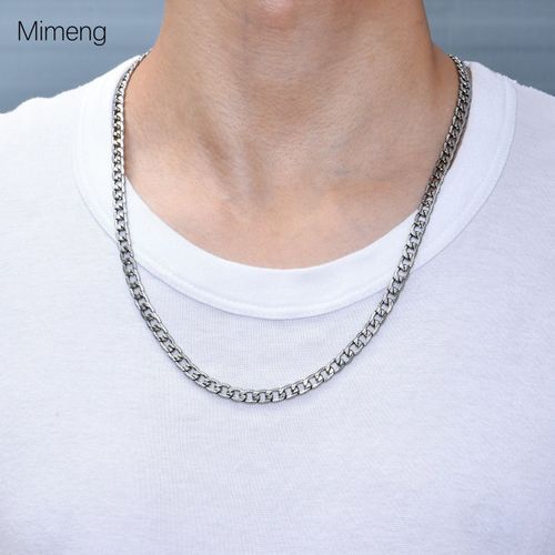 Collier En Argent Avec Chaîne Cubaine Pour Homme En Acier Inoxydable En Acier Au Titane Crypté En Acier Blanc Plaqué Collier En Acier Au Titane Lvn954