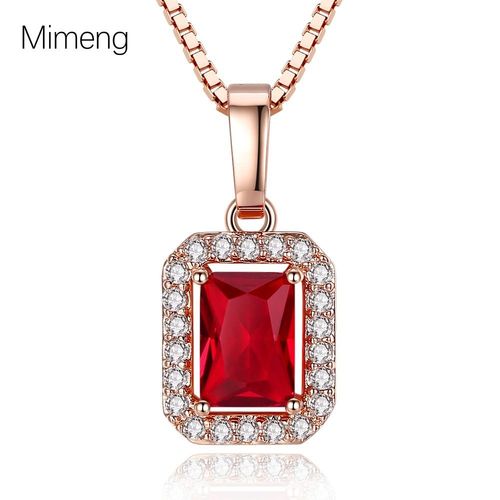Collier Rectangle Rouge Micropavé Collier Or Rose Lvn1016