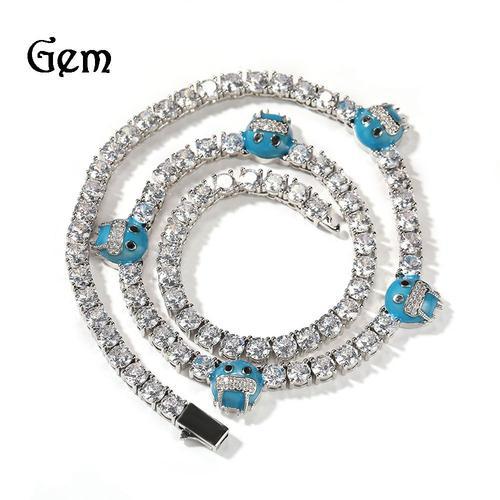 Gu Meng Hip Hop 5mm Smiley Tennis Chaîne Cuivre Incrusté Zircon Argent Rangée Collier Lvn1178