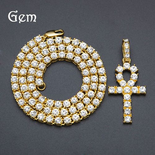 Rue Égyptienne Ankh Strass Clé Pendentif Discothèque Hip Hop Hommes Et Femmes Collier Préféré Lvn1212