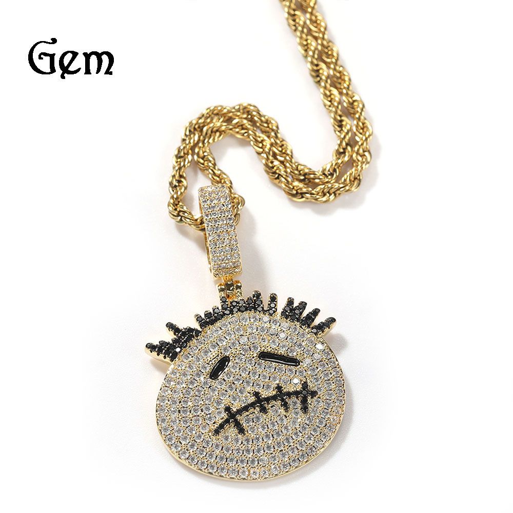 Ancien Mignon Petite Tête D'épine Avatar Dessin Animé Hip-Hop Hommes Collier Pendentif Rue Marée Marque Zircon Pendentif Lvn1252