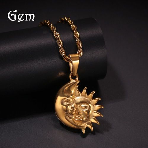 Hip Hop Acier Inoxydable Moon Sun Pendentif Helios Moon God Collier Plaqué Or Sous Vide Lvn1373