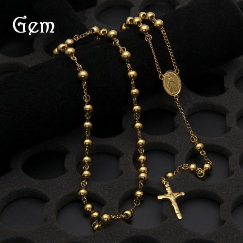 Collier Hip Hop Collier Croix Perlée Acier Inoxydable Plaqué Or Femme Homme Rue Tendance Lvn1414