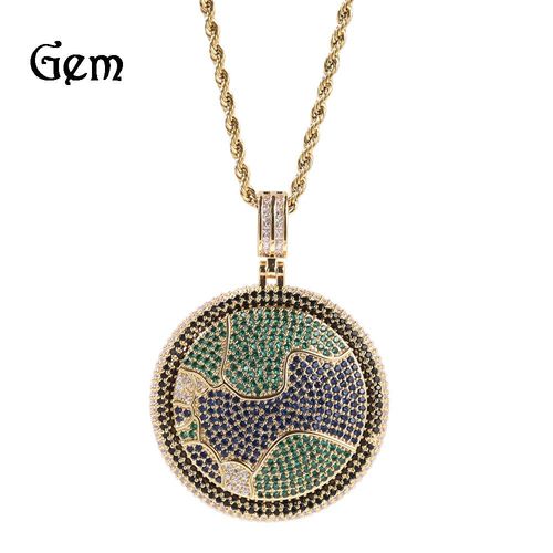 Pendentif Terre Rotatif Plein Diamant Cuivre Ensemble Pendentif Hip Hop Zircon Aaa Lvn1461