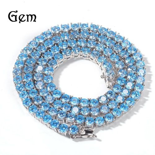 Hip Hop 4mm Cuivre Incrusté De Zircon Bleu De Mer Rangée Collier Marée Marque Hommes Et Femmes Couples Lvn1501