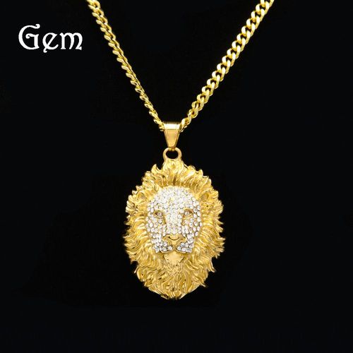Collier Hip Hop Homme Pendentif Tête De Lion Diamant Complet Lionpendant Lvn1542