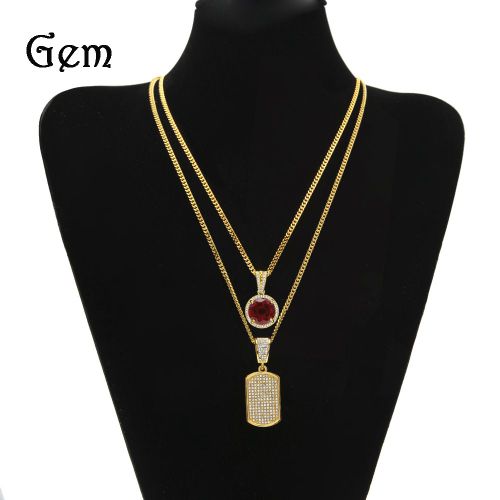 Ensemble De Pendentifs Combinés Avec Petit Rubis Et Diamants Ronds De La Marque Army Micro Diamond Lvn1590
