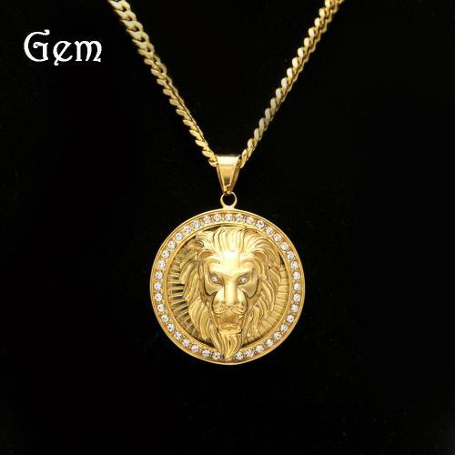 Tide Marque Hip-Hop Hiphop En Acier Inoxydable Tête De Lion Diamant Pendentif Militaire Rond En Trois Dimensions Lvn1589