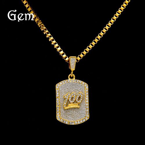 Hip-Hop Diamant Clouté Paillettes Cent Armée Marque Caractère Forme Étiquette De Chien 100 Points Strass Pendentif Lvn1585