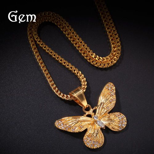 Placage De Conservation De Couleur De Pendentif De Modèle De Papillon De Strass D'acier Inoxydable De Hip Hop Lvn1717