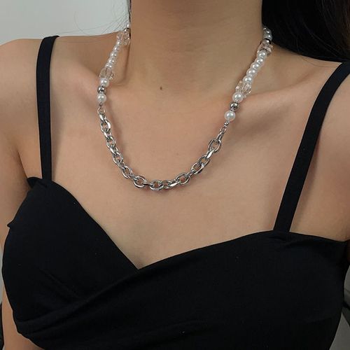 Collier De Perles De Cristal Carrées En Acier Au Titane Avec Coutures Pour Femmes Ins Hip-Hop Tendance Chaîne De Clavicule Pour Hommes Ne Se Décolore Pas Lvn1868