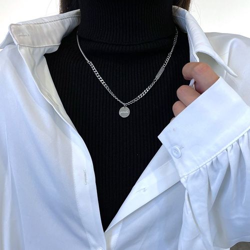 Collier De Disque En Acier Au Titane Pour Femme Ne Se Décolore Pas Dans La Tendance Des Hommes Lvn1959