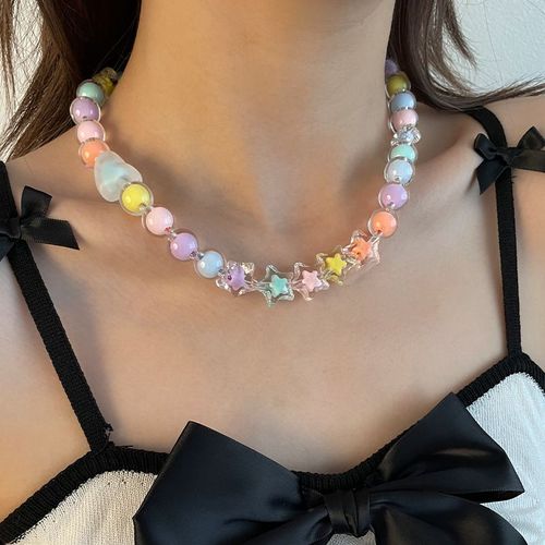Couleur Bonbon Acrylique Perlé Couture Étoile Collier Femme Douce Et Cool Fille Clavicule Chaîne Été Lvn2020