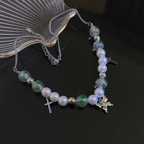 Boule Verte Couture Collier Papillon Perle Femelle Ins Croix Douce Chaîne De Clavicule Cool Lvn2008
