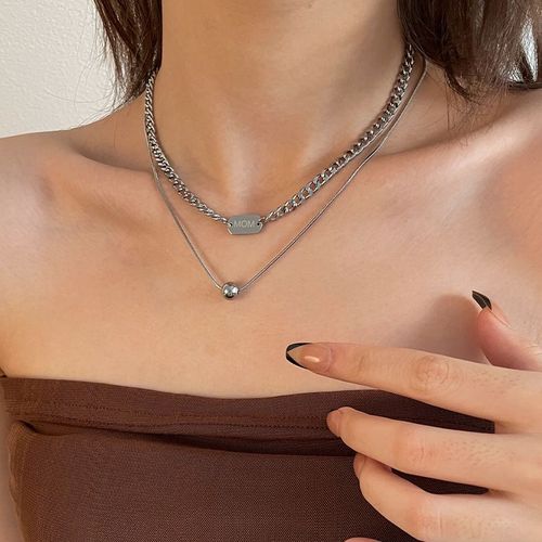 Collier Boule De Marque Carrée Double Couche Marée Ins Acier Titane Hip-Hop Ne Se Décolore Pas Chaîne Clavicule Femme Lvn2035