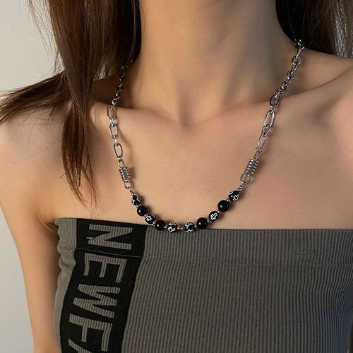 Croix Noire Perle Collier En Acier Titane Hommes Marée Ins Hip-Hop Ne Se Décolore Pas Chaîne Clavicule Femmes Lvn2031