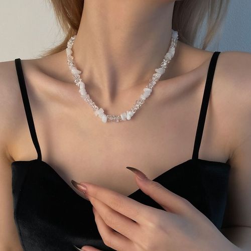 Collier En Cristal De Couture De Gravier Blanc Frais Et Frais Chaîne De Clavicule Féminine Lvn2075
