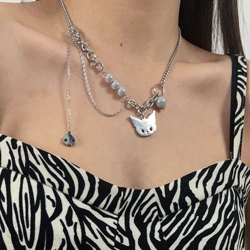 L'acier Au Titane Ins Hip-Hop Foncé Ne Se Décolore Pas Collier Kulomi Chaton Perles Réfléchissantes Couture Chaîne Clavicule Femme Lvn2074