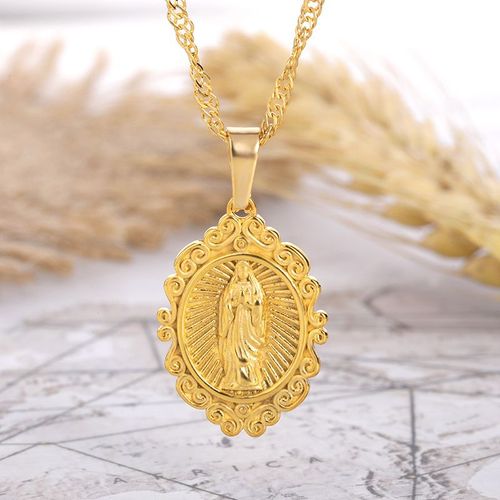 Collier Pendentif Vierge Marie Collier Vintage Homme Et Femme En Cuivre Plaqué Or Véritable Lvn2170