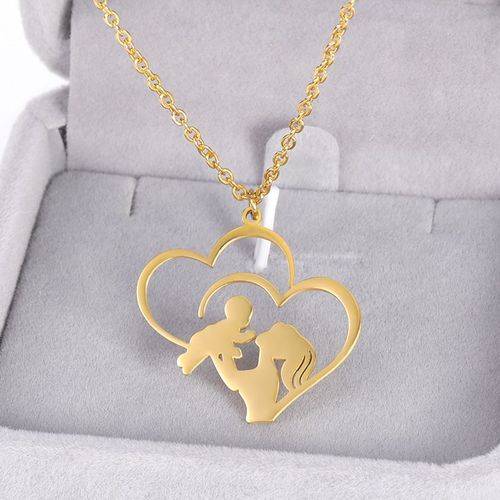 Collier Fête Des Mères Mère Enfant En Forme De Coeur Collier En Acier Inoxydable Creux Pendentif En Forme De Coeur Mère Lvn2204