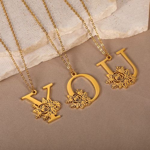 Pendentif Lettre En Acier Inoxydable Plaqué Or 18 Carats Chaîne Clavicule Rose Femme 26 Collier Lettre Anglais Lvn2180