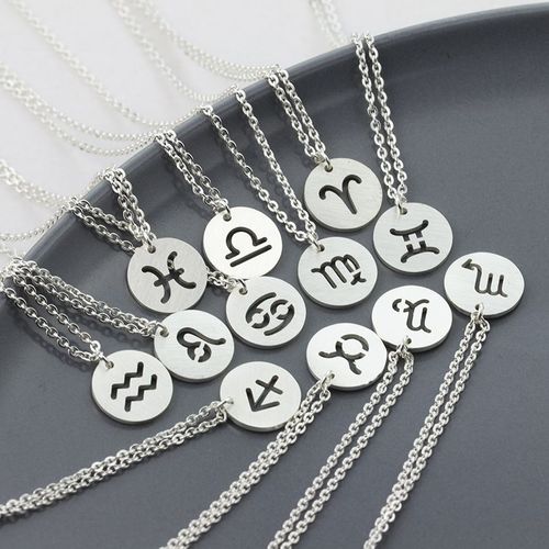 Douze Constellations Pendentif Titane Acier Acier Inoxydable 12 Constellation Plaque Ronde Pendentif Serpent Os Bricolage Pendentif Lvn2279