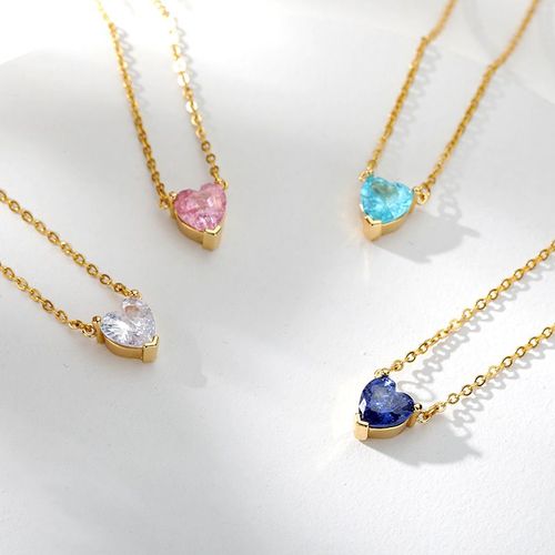 Collier En Zircon Rose Micro Incrusté Chaîne Clavicule En Forme De Coeur Pour Femme Pendentif Amour Plaqué Or 18k Lvn2250
