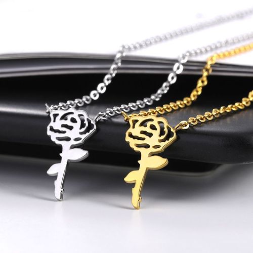 Collier Rose En Acier Inoxydable Plaqué Or 18 Carats Pendentif Fleur Creuse Collier Femme Lvn2312
