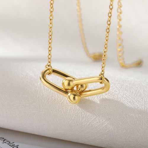 Boucle De Fer À Cheval Collier Femme Boucle De Verrouillage Chaîne Clavicule Collier Plaqué Or 18 Carats Lvn2389