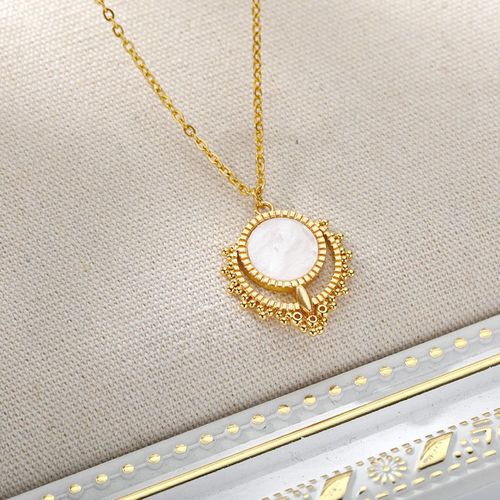 Collier Pendentif Coquillage Blanc Plaqué Or 18 Carats Ovale En Relief Vintage Collier Couronne Féminine Chaîne Clavicule Lvn2390