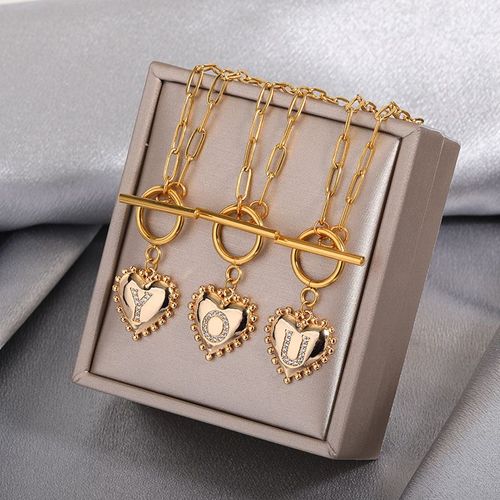 Collier Lettre D'amour Pour Femme Avec Boucle Ot En Diamant Et Lettre Anglaise Collier Clavicule Lvn2442